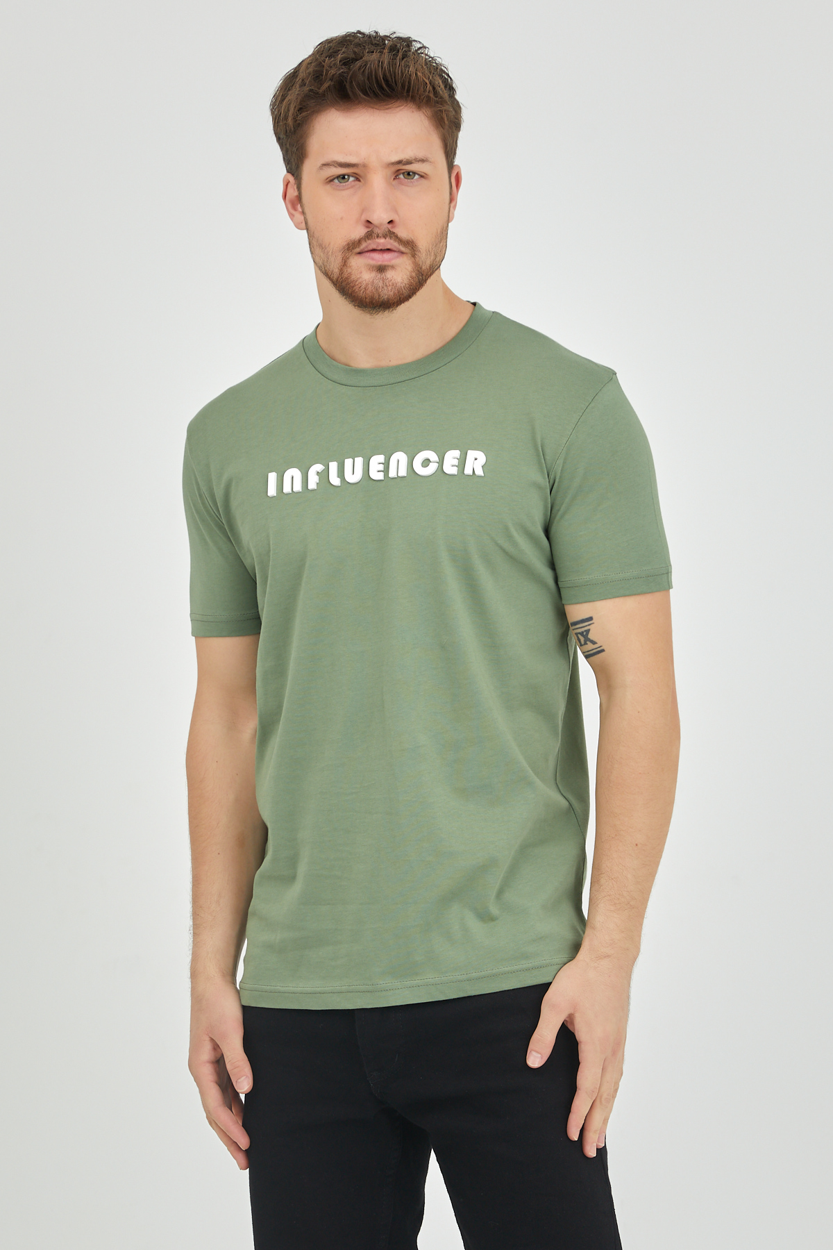 Yeşil Kabartma Baskılı Tişört 1KXE1-44622-08 - 3
