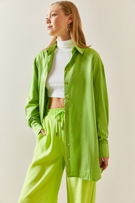 Yeşil Oversize Basic Gömlek 2YXK2-46510-08 - 3