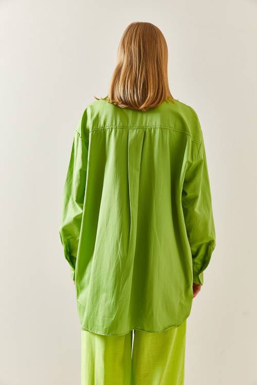 Yeşil Oversize Basic Gömlek 2YXK2-46510-08 - 6