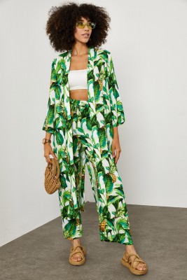 Yeşil Tropik Desen Kimono Takım 1YXK2-45151-08 