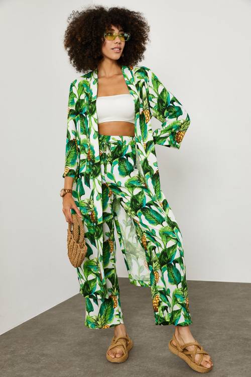 Yeşil Tropik Desen Kimono Takım 1YXK2-45151-08 - 6
