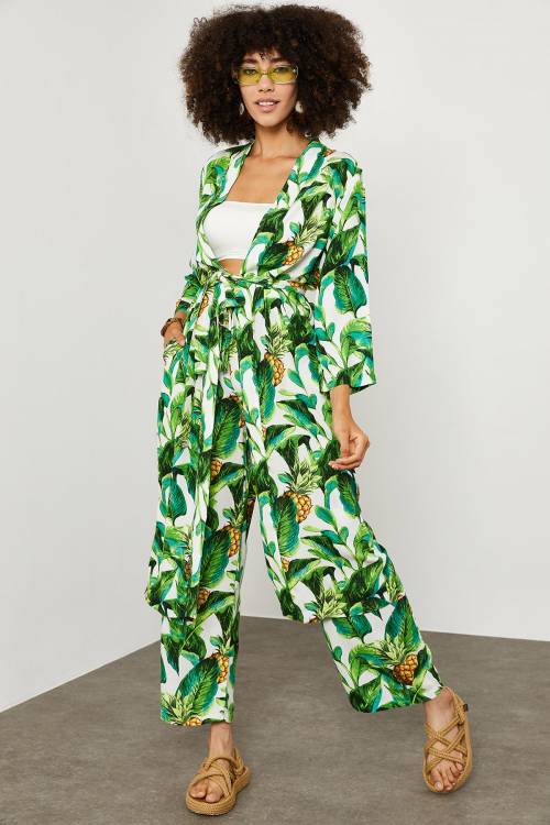 Yeşil Tropik Desen Kimono Takım 1YXK2-45151-08 - 7