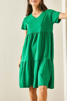 Yeşil V Yaka Viskon Elbise 5YXK6-48463-08 - XHAN