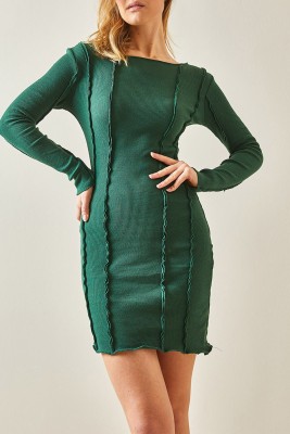 Zümrüt Yeşili Geniş Yaka Mini Kaşkorse Elbise 4KXK6-47947-44 - XHAN