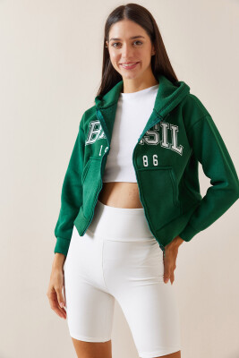 Zümrüt Yeşili Kapüşonlu & Baskılı Sweatshirt 5YXK8-48911-44 - 2