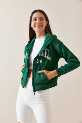 Zümrüt Yeşili Kapüşonlu & Baskılı Sweatshirt 5YXK8-48911-44 - 5