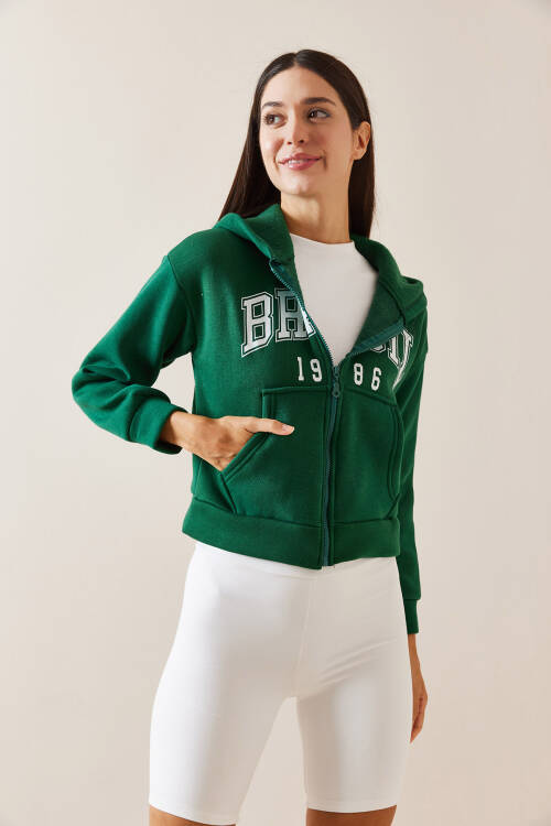 Zümrüt Yeşili Kapüşonlu & Baskılı Sweatshirt 5YXK8-48911-44 - 6