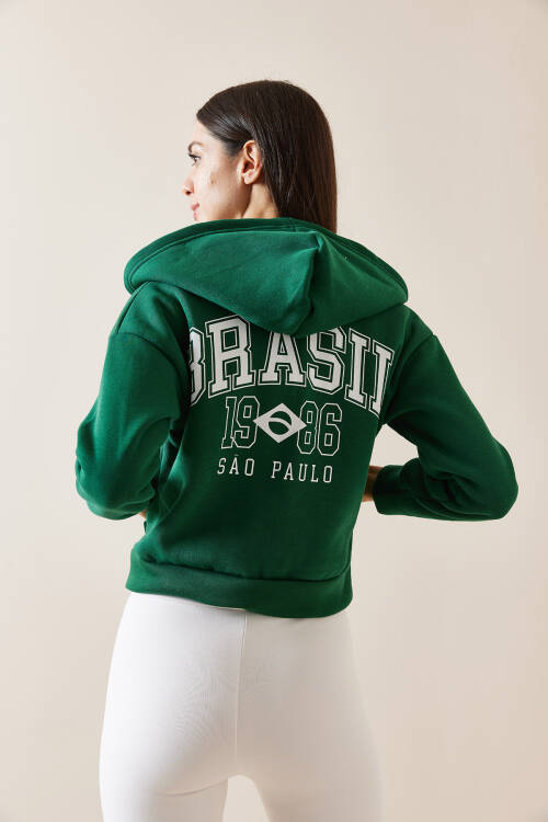 Zümrüt Yeşili Kapüşonlu & Baskılı Sweatshirt 5YXK8-48911-44 - 7