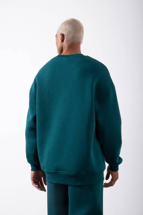 Zümrüt Yeşili Organik Pamuklu Şardonlu Oversize Sweatshirt 3KXE8-46416-44 - 4