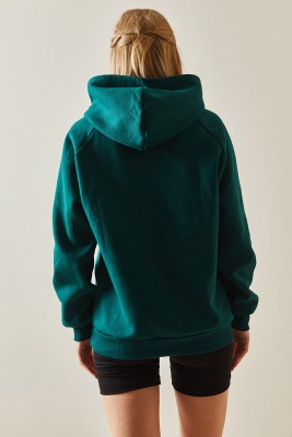 Zümrüt Yeşili Yazı Detaylı Şardonlu Kapüşonlü Sweatshirt 4KXK8-47601-44 - 6